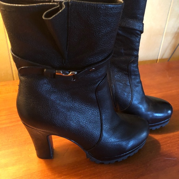 black leather boots 2 inch heel